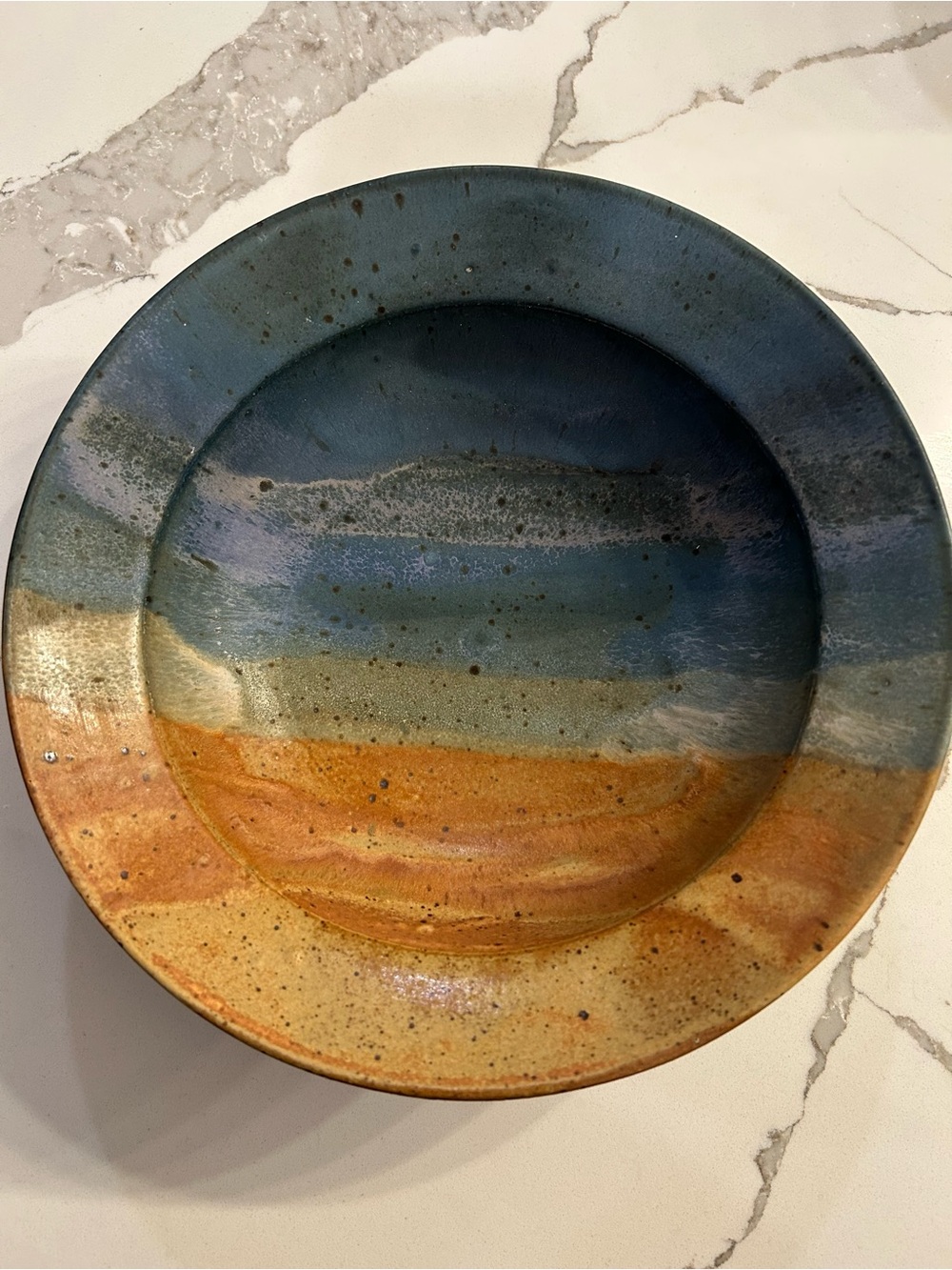 Artisan Hand Thrown Pottery Display Bowl in Blue and Brown